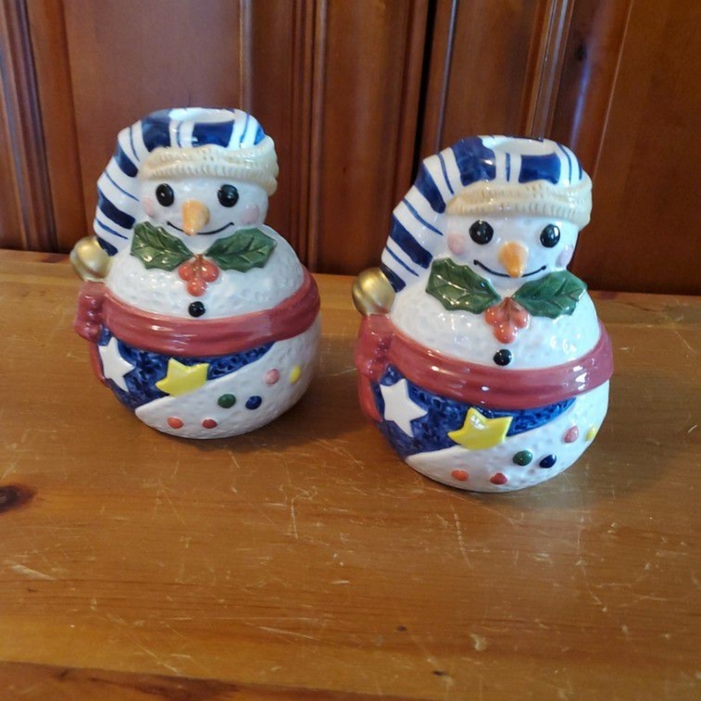 Snowman candle holder set